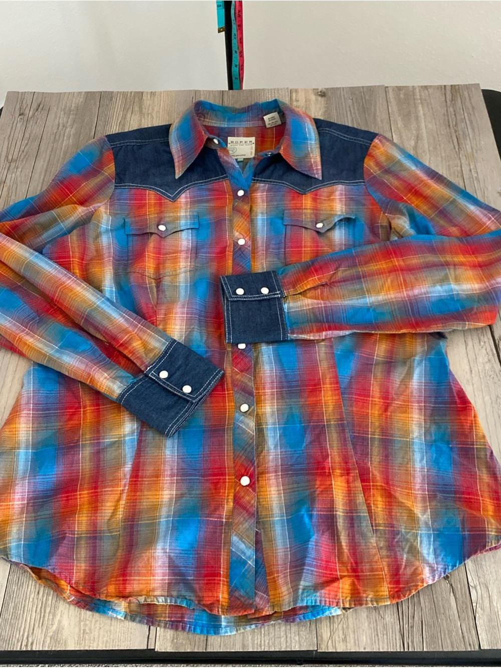 Roper Western Pearl Snap Button Shirt Women’s Plaid Ranch Rodeo Rockabilly XL